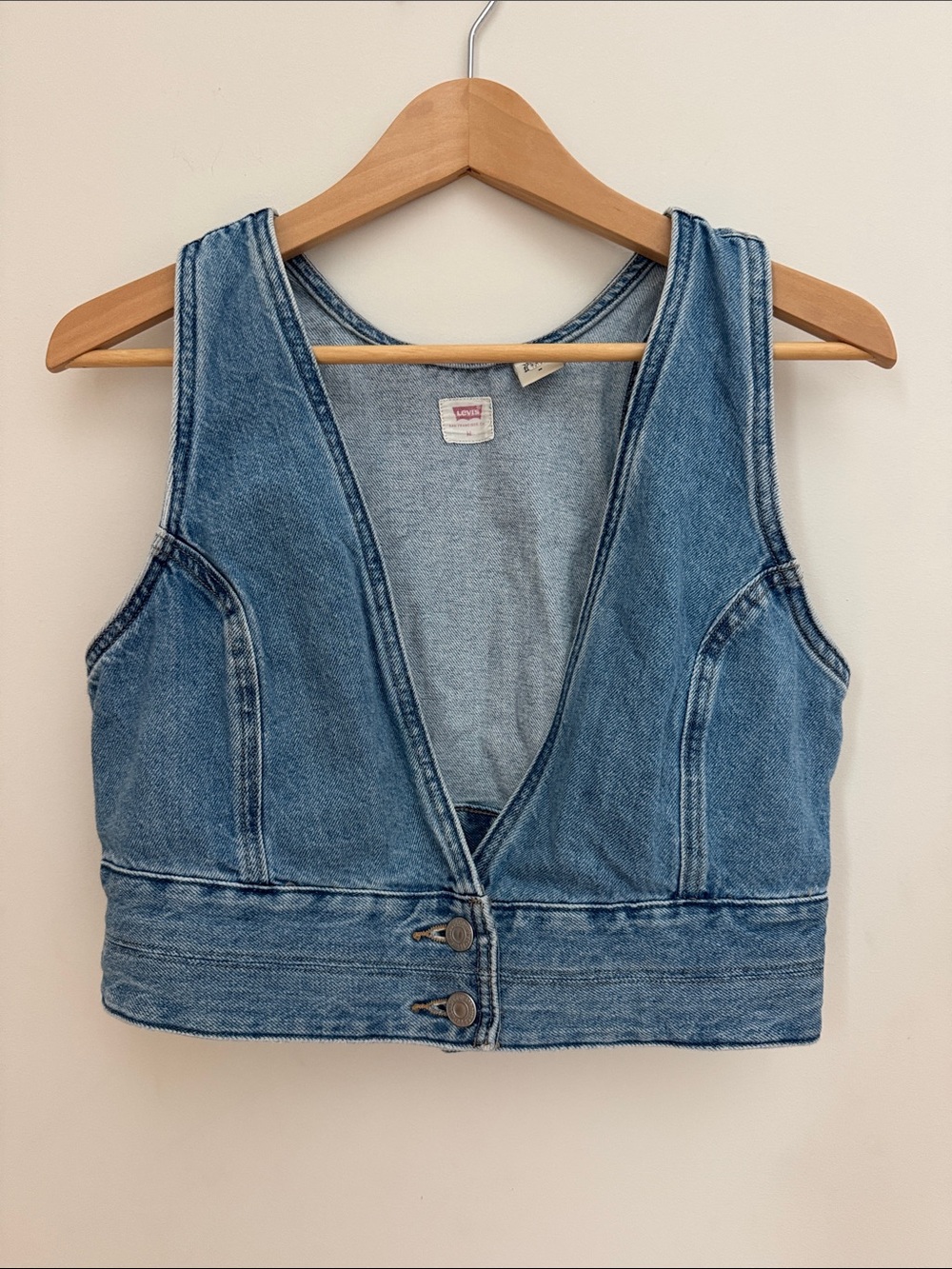 Levi's DAISY Denim Levi JEAN Cowgirl Crop Top HALTER Stretch S110786 SIZE M